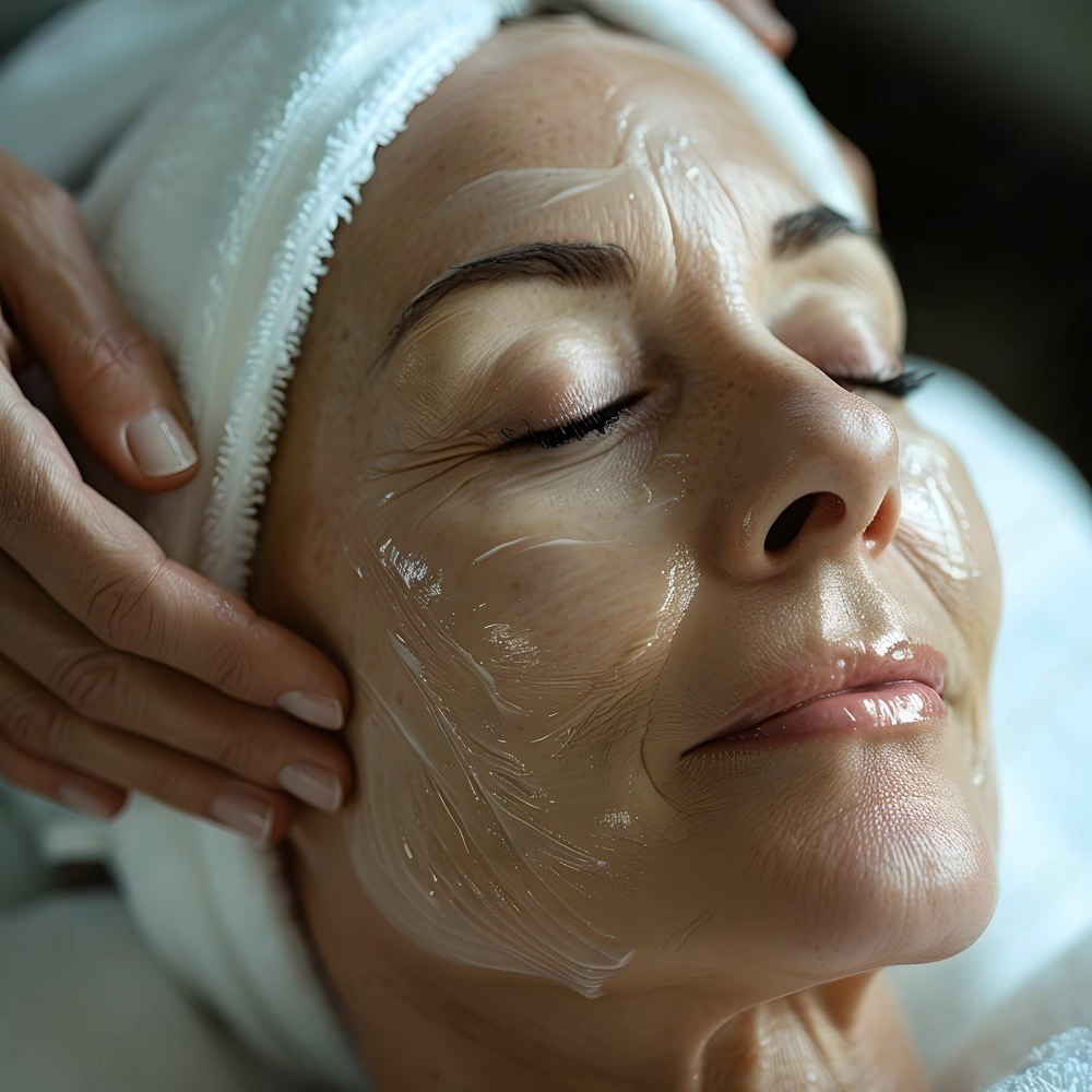 Skincare application on face - helped via microneedling process